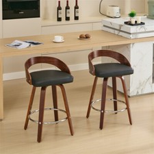 Set of 2 Swivel Bar Stools 25“Counter Height w/Soft Cushion Seat Wood Bar Chairs