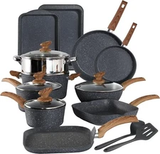 17 Pieces Cookware Set Nonstick Granite Coated Pots and Pans Set Bakeware Set US