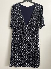 Gilli Womens Plus Size 1X Dress Blue White Short Sleeve Crossover