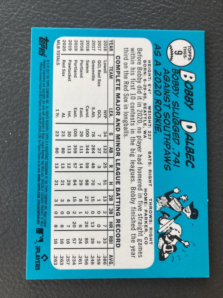 2021 Topps Series 2 Chrome Bobby Dalbec TH65-9 Boston Red Sox Rookie Card HOT 🔥 - Image 2 of 2