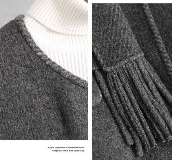 Women's Double-sided Cashmere Coat With Scarf Elegant Woolen Overcoat