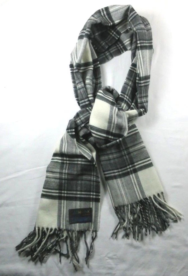 Juego de 2 bufandas Cashmink Nordstrom acrílico negro gris blanco a cuadros flecos lisos  Foto 2 de 4