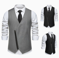 Men's Dresses Suit Vests Wedding Formal Business With Zipper Waistcoat Slim Fit