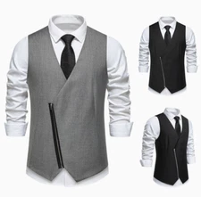 Men's Dresses Suit Vests Wedding Formal Business With Zipper Waistcoat Slim Fit