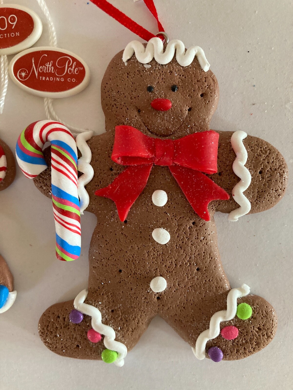 Gingerbread Boy Girl Christmas Ornament 4" North Pole Trading Co Clay