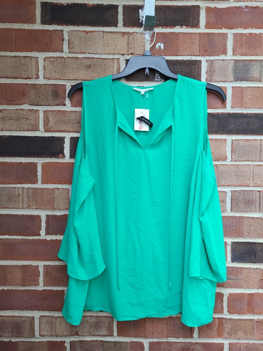 Violet + Claire Green Cold Shoulder Blouse 3/4 Length Sleeve Size