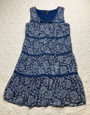 As U Wish Dress Sz Small Printed Tie Bodice Shift Navy Floral Granny Peasant