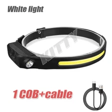 COB LED Headlamp USB Rechargeable Headlight Torch Work Light Bar Head Band Lamp