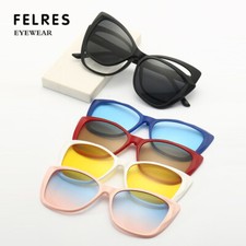 5 in 1 Magnetic Clip On Cat Eye Reading Glasses Women Polarized Sunglasses New