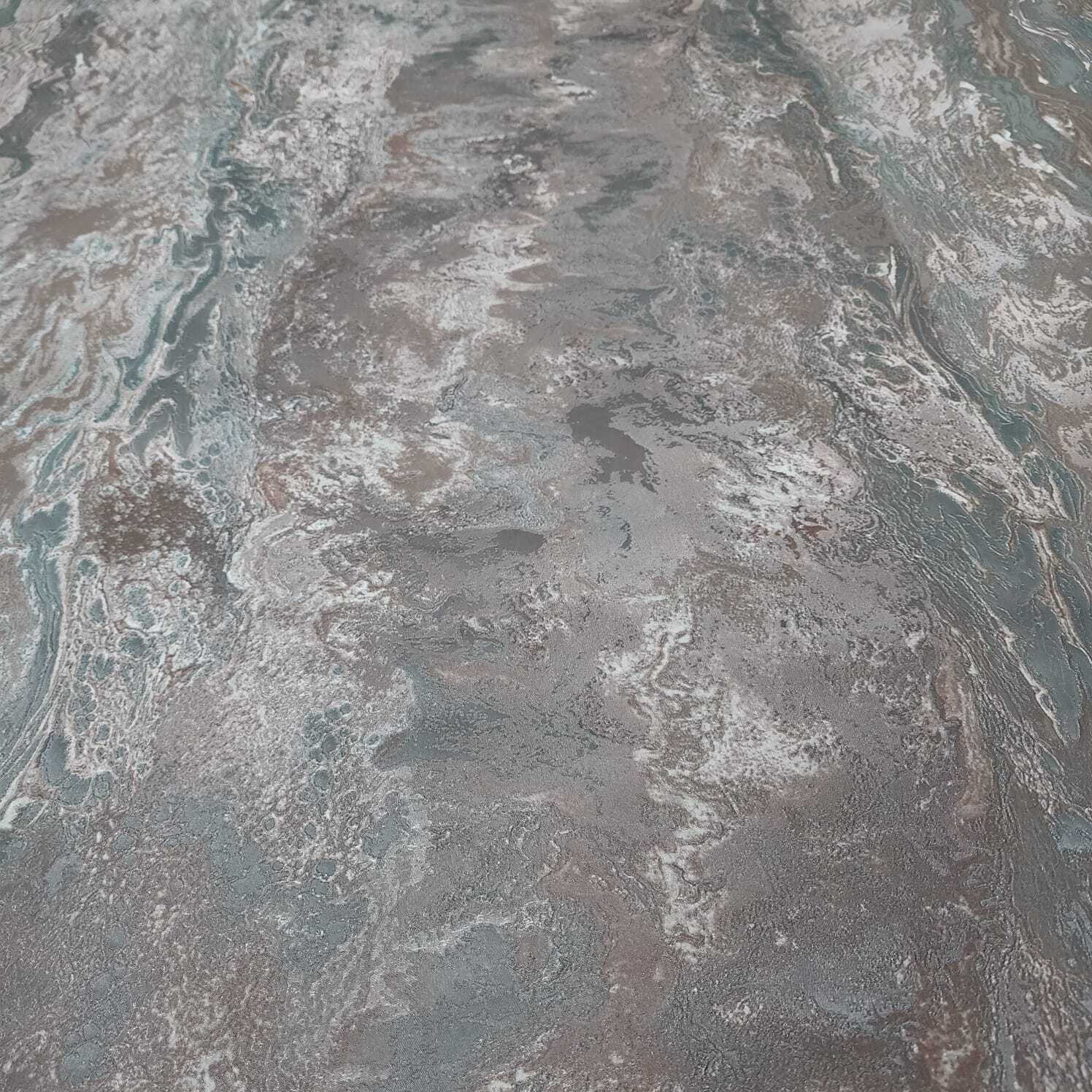 Teal Blue tan bronze metallic Striped faux onyx marble stone textured wallpaper