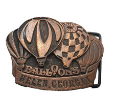 VINTAGE HOT AIR BALLOONS BELT BUCKLE HELEN GEORGIA COLLECTIBLE BRASS BELT BUCKLE