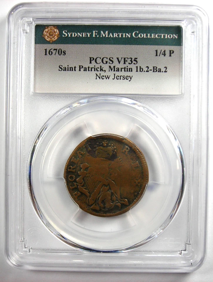1670 New Jersey St Patrick Farthing Colonial Coin 1/4P - PCGS VF35 - $2000 Value - Image 2 of 4