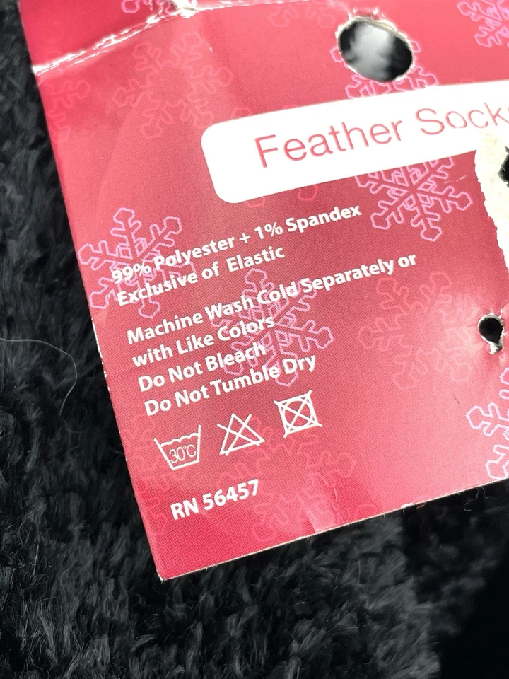 VTG Brushed Feather Bootie Socks Polyester Fuzzy Black NOS - Image 3 of 3