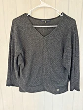Adrienne Vittadini Womens Size Medium Sweater V-neck  Gray Business Casual