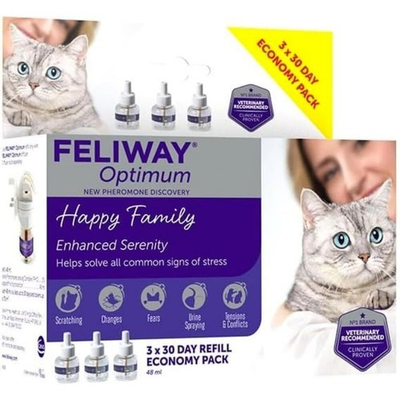 #ad NEW Feliway Optimum Cat Enhanced Calming Pheromone 48ml Set 3×30 Days Refill Cat $18.99