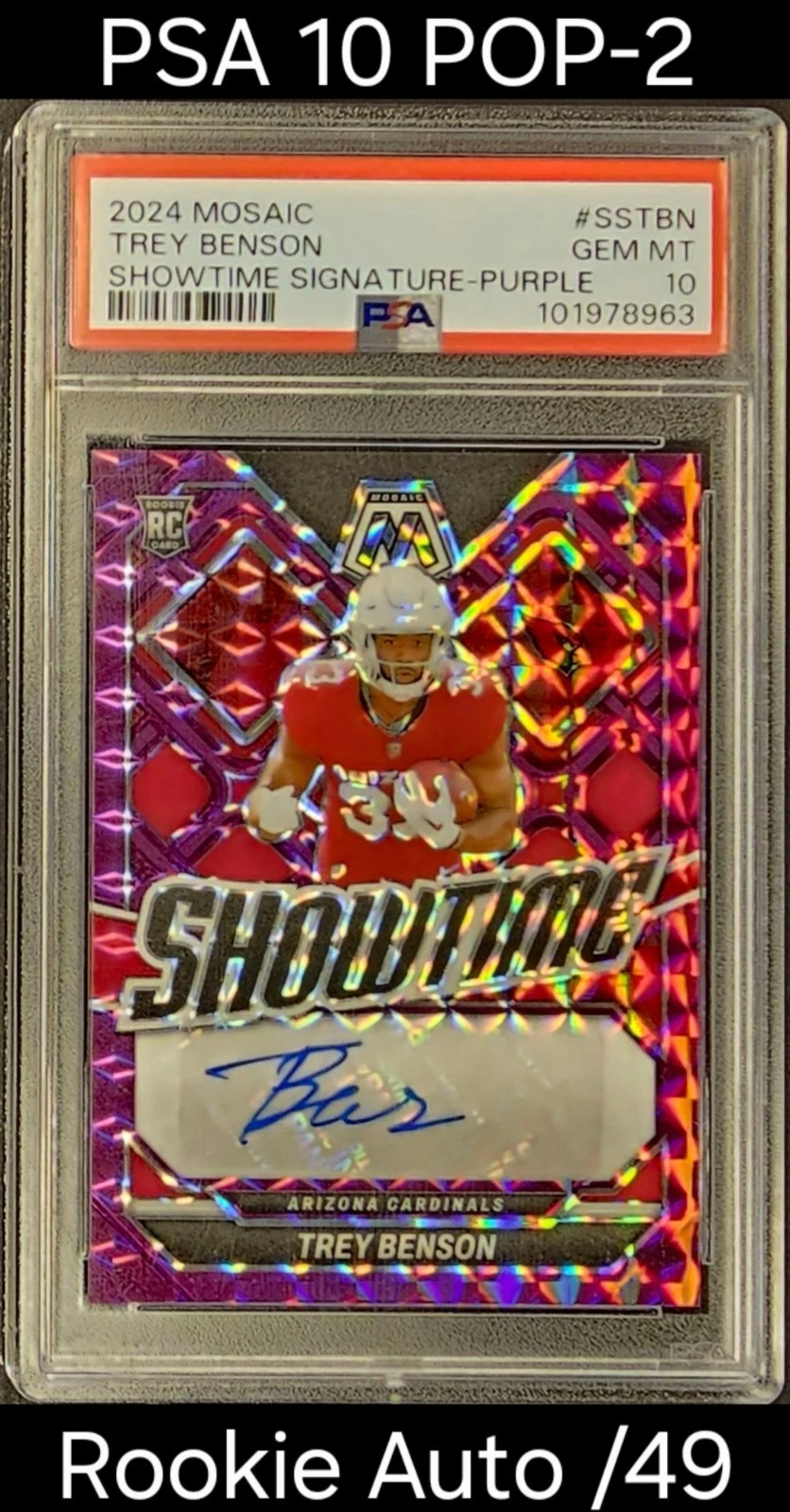 Trey Benson Panini Mosaic Showtime Signatures #SSTBN Purple