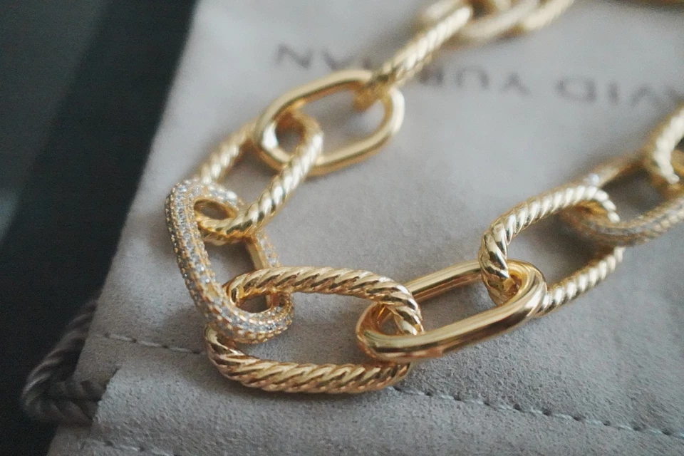 Nuevo/Davld&Yurman Esterlina Oro 18k y Diamante/18mm Ovalado Cable Link 7.5 Pulsera Foto 3 de 3