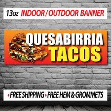 QUESABIRRIA TACOS MEXICAN MEXICO BANNER 13 OZ Indoor/ Outdoor - Hem Grommets