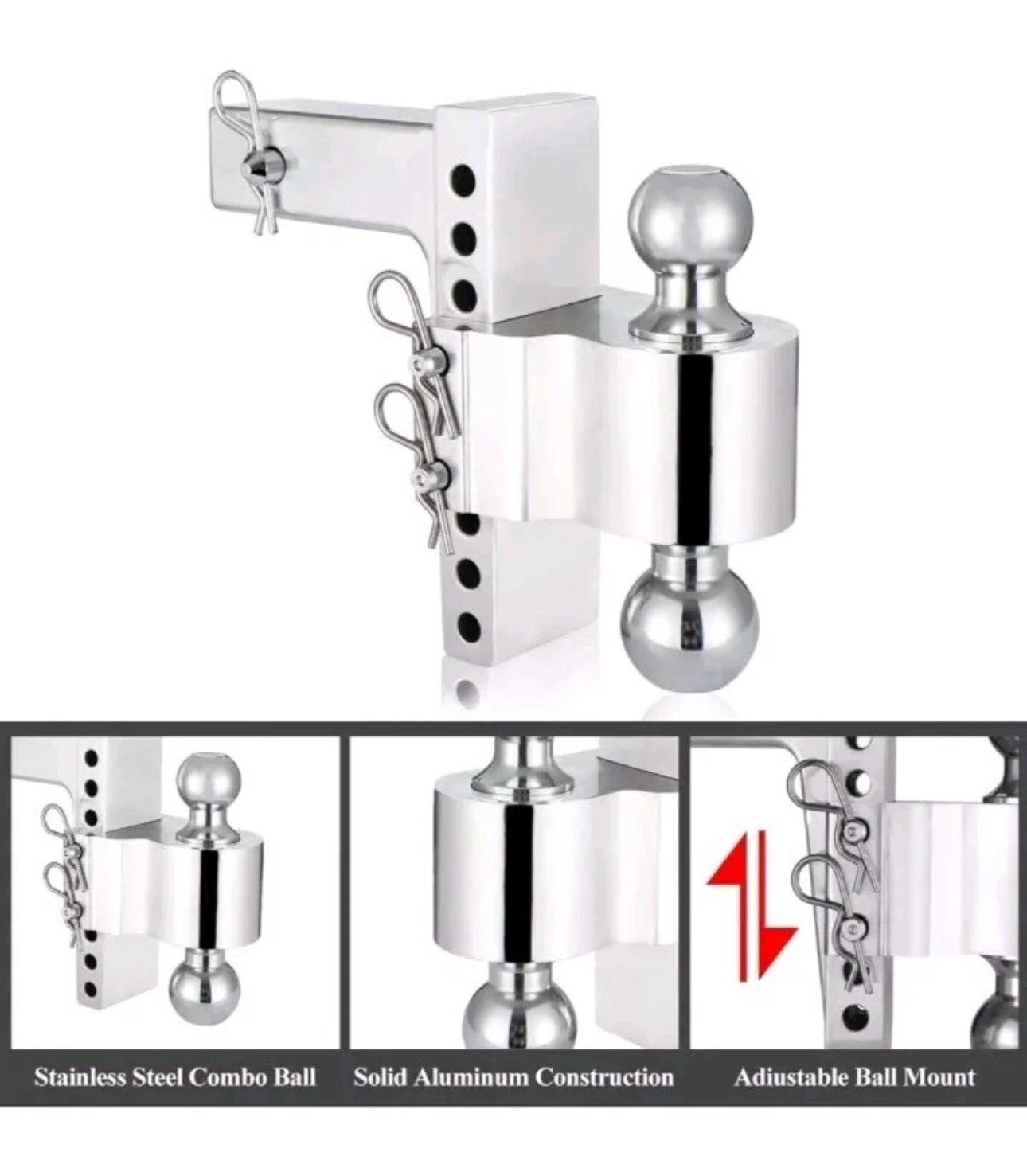 Maxxhaul 50246 6 Inch Drop 7"  Aluminum Adjustable Dual Ball Mount NEW