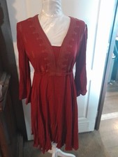 Indigo Soul Red Boho Womens Dress Size Small Embroidered Design