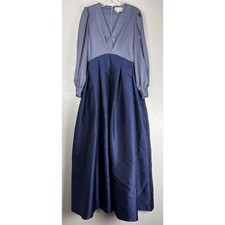 Sachin Babi Blue Colorblock V-Neck Maxi Gown with Pockets and Belt Size L