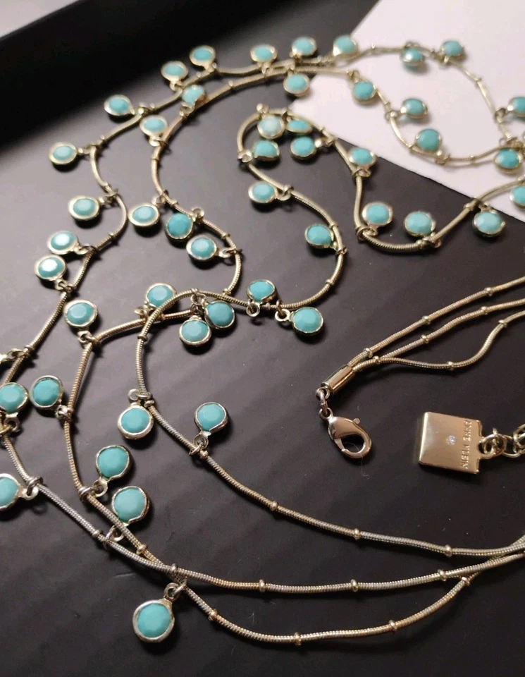 Дизайнерский ANNE KLEIN серебряная пластина безель комплект Aqua синий драгоценных камней мульти бусы ожерелье! - Изображение 2 из 4