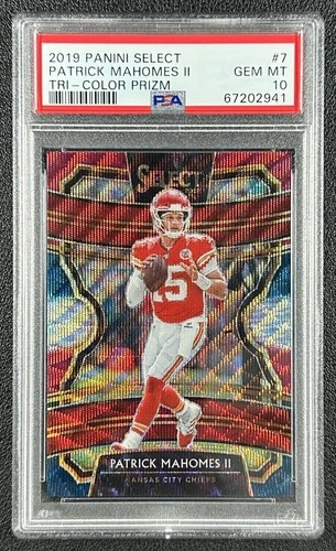 PATRICK MAHOMES II PSA 10 2019 PANINI SELECT 7 TRI-COLOR PRIZM CONCOURSE 164/199