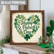 Shamrock Heart Wooden Plaque Happy St. Patrick's Day Irish Rustic Wall Art Decor