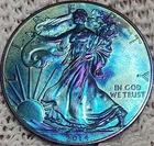 2014 American Silver Eagle 1 oz .999 Fine Silver Coin Uncirculated rainbow toned