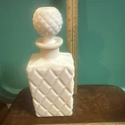 Vintage Hobnail Pink Milk Glass Perfume Bottle Diamond Pattern with Stopper 9”