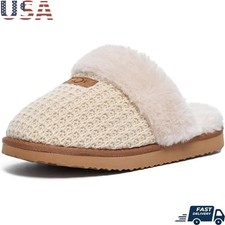 Cozy Fluffy Knit Slippers Women W/ Memory Foam Slip-On Comfort Footwear New