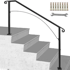 Uimoso Wrought Iron Handrail Fits 4 or 5 Steps Powder Coating Black Handrails