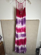 Raga Tie Dye Maxi Dress Boho Hippie Festival Backless Women M Purple Pink White