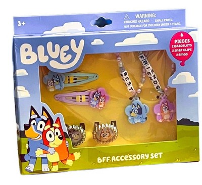 Bluey BFF Accessories | Girls Jewelry Set 6pc Bracelets Rings Hair Clips
