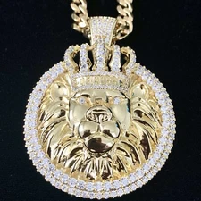 Solid 18K Gold Lab Diamonds LION KING Pendant Chain Necklace LIFETIME WARRANTY