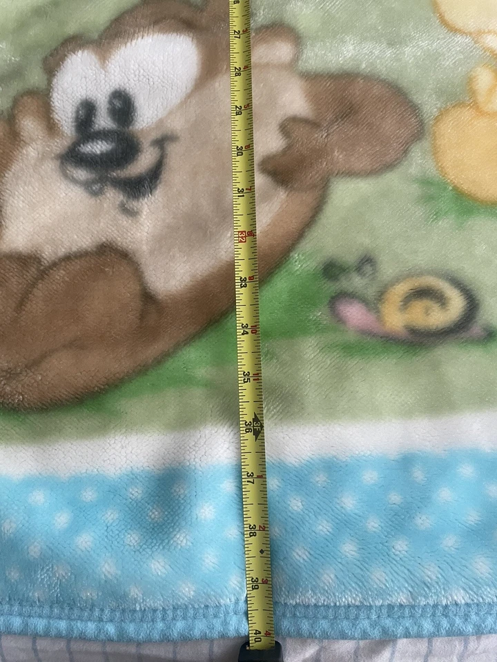 Vtg Y2K Looney Tunes Baby Blanket Tweety Bird Taz Bugs Plush Blue Rainbow Meadow - Image 4 of 4