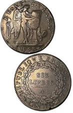 1793 A French Revolution L'an II 6 Livres Paris Mint Very Fine rare Coin