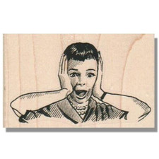 Mounted Rubber Stamp, SCREAMING WOMAN, Hand On Face,Head,Retro,Lady,Scary,People