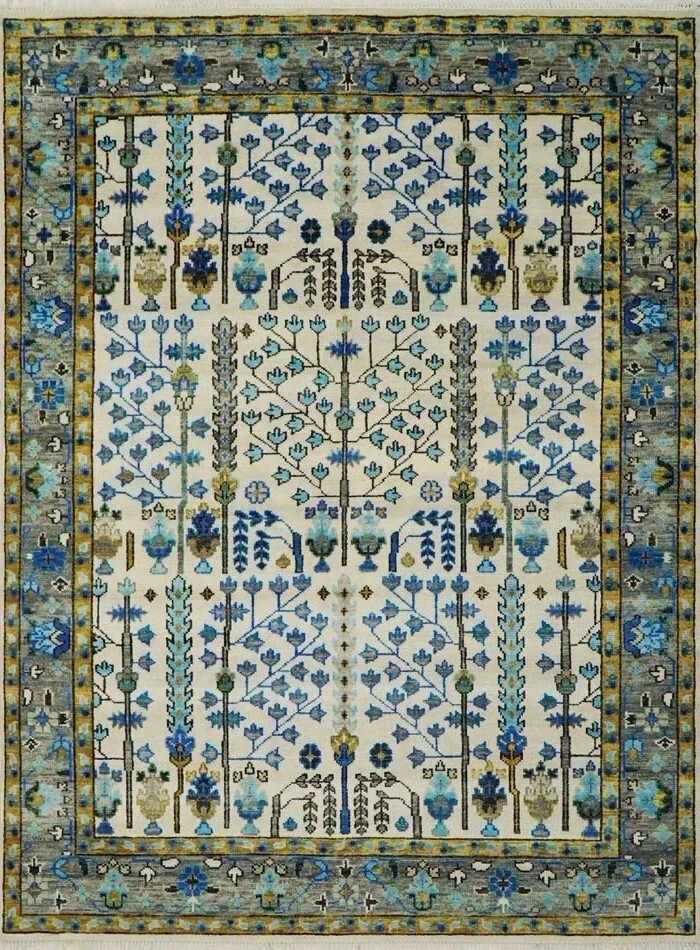 Multi Color Multi Sizes Wool Rug Hand Knotted Traditional Tree of Life Area Rug - Image 4 of 4