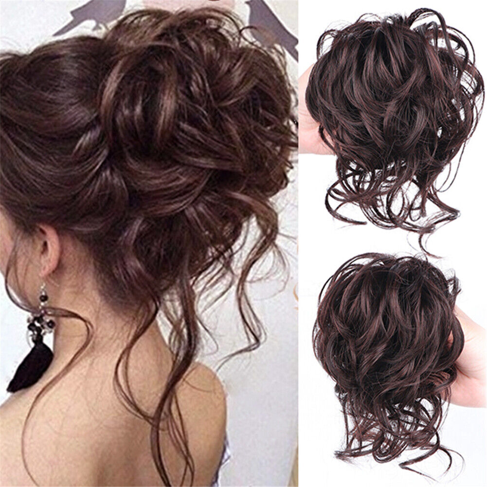 Image 01 - Long Messy Fluffy Hair Bun Human Hairpiece Elastic Chignon Scrunchie Ponytail 