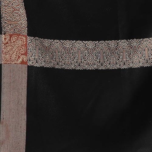 Men's Woven Border Woolen Lohi Shawl 50" X 100" Black US - Picture 2 of 3
