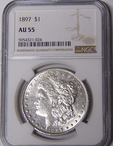 NGC AU55 1897-P Morgan Silver Dollar About Uncirculated Philadelphia 5954321-024