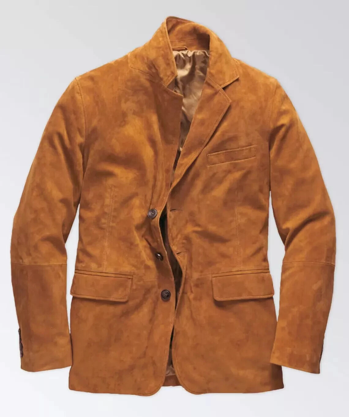 Luxury Men's Pure Soft Tan Lambskin Suede Blazer 3 BUTTON Coat Blazer