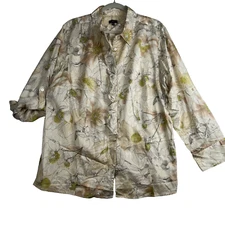 Talbots Women Button Up Tops Blouse Plus Size 20 Long Sleeve Ruffle Floral