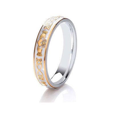 Claddagh-Ehering 9 kt Gelbgold & Argentiumsilber erhältlich 5-8 mm