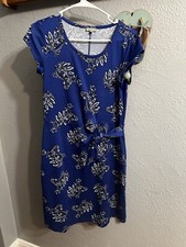 T by Talbots Blue Short Sleeve Tie Waist Midi Dress Women's Size SP