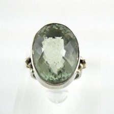 Sterling Silver Faceted Green Prasiolite Solitaire Ring 925 Size 5.5 Weighs 11g