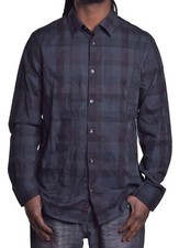 Calvin Klein New Men Ponderosa Pine Black Charcoal Cotton Button Up Shirt Medium