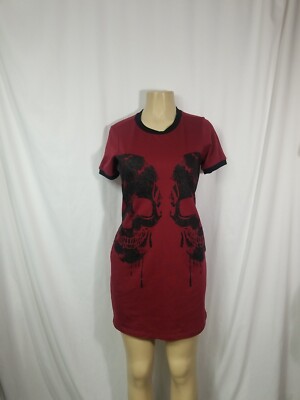 red and black skull dress MIDNIGHT HOUR BURGUNDY AND BLACK SKULL DRESS IN SIZE SMALL WITH POCKETS