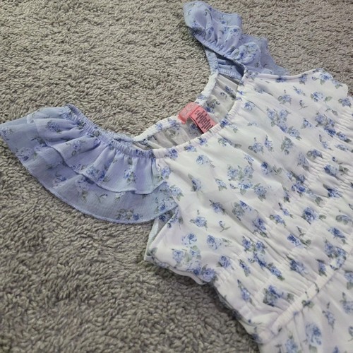 Big Girls Ruffle Sleeves Smocked Top Multicolour Floral Summer Dress L 10 - 12 - Picture 3 of 12